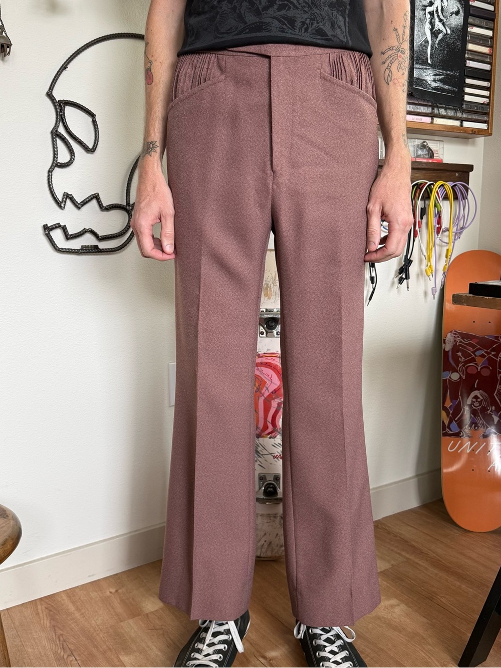 Vintage 70s Mauve High Waisted Flared Trousers ~ Size 32 x 32